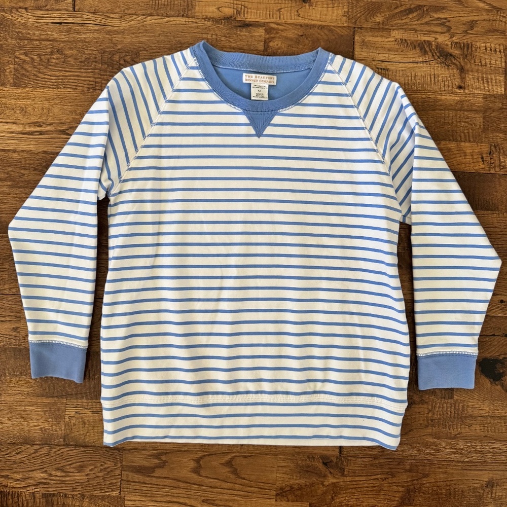 The‎ Beaufort Bonnet Company Cassidy Comfy Crewneck Blue Striped Kids Size 14 E